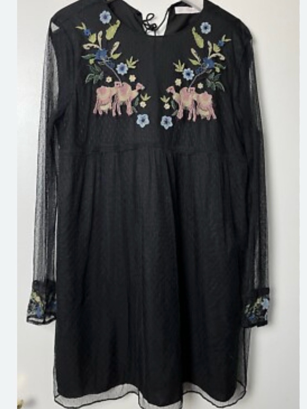 ZARA Black Lace Camel Embroidered Embellished Dress